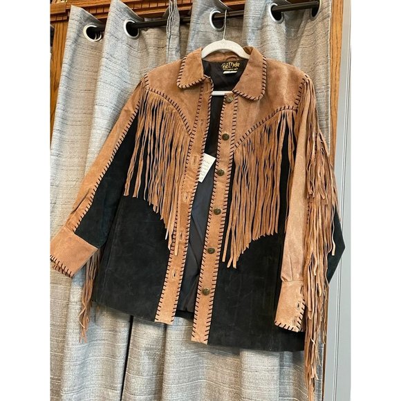 ⭐️⭐️Size Small Bob Mackie Wearable Art Leather Western Jacket With Fringe Brow